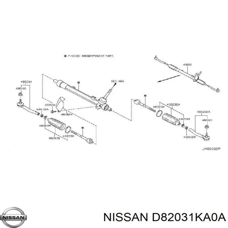 D82031KA0A Nissan/Infiniti Bota de proteção do mecanismo de direção (de cremalheira)
