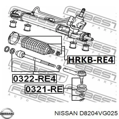 D8204VG025 Nissan/Infiniti Bota de proteção direita do mecanismo de direção (de cremalheira)
