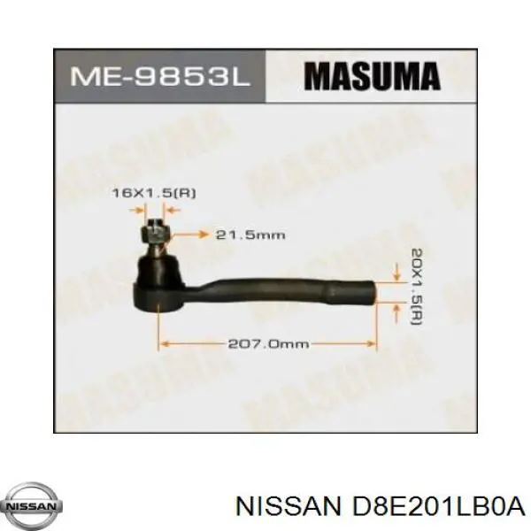 D85201LB0A Nissan/Infiniti Ponta externa da barra de direção