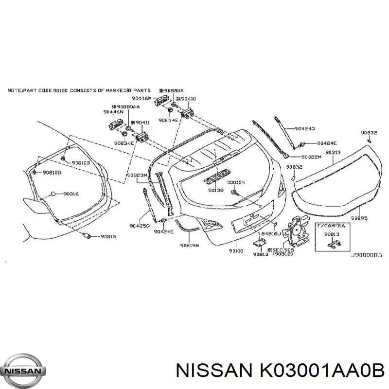 K03001AA0C Nissan/Infiniti Vidro de porta-malas de 3ª/5ª porta traseira (de tampa de alcapão)