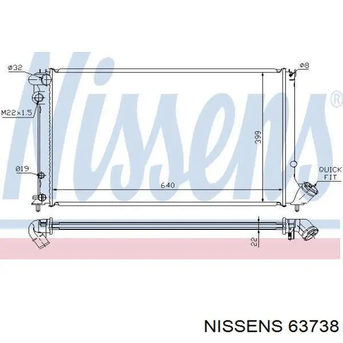 Radiador de esfriamento de motor 63738 Nissens