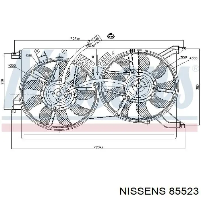 85523 Nissens Difusor do radiador de esfriamento, montado com motor e roda de aletas