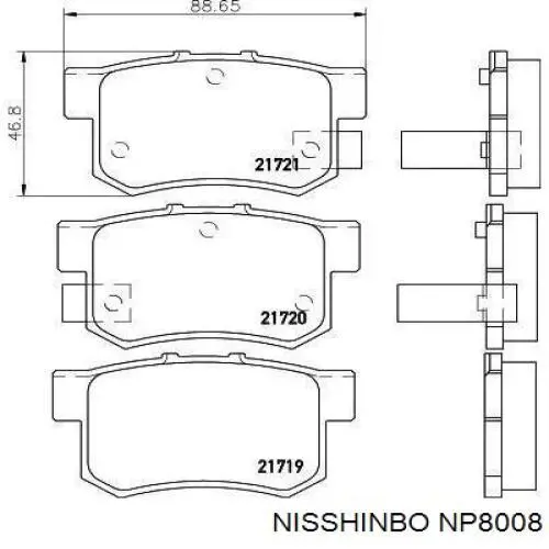NP8008 Nisshinbo Sapatas do freio traseiras de disco