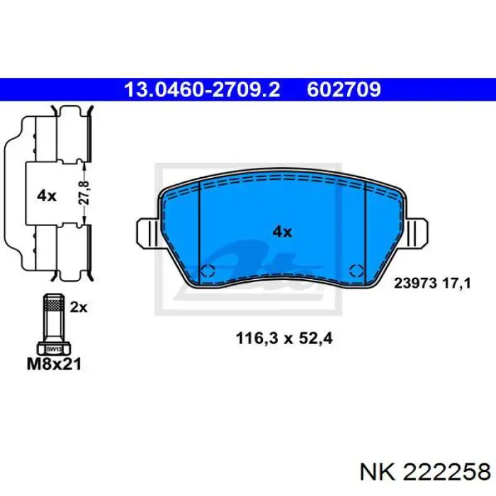 Compre 222258 NK Sapatas do freio dianteiras de disco