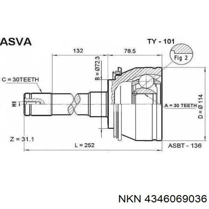 Semieixo (acionador) dianteiro Toyota 4346069036 preço, a partir de 204,11 USD