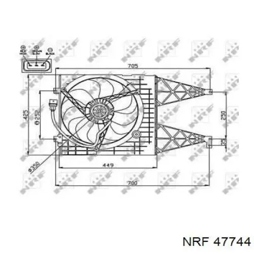 47744 NRF Difusor do radiador de esfriamento, montado com motor e roda de aletas