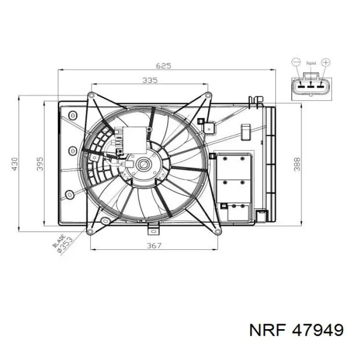 47949 NRF Ventilador elétrico de esfriamento montado (motor + roda de aletas) esquerdo