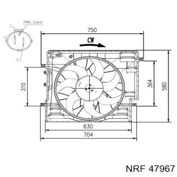 47967 NRF Difusor do radiador de esfriamento, montado com motor e roda de aletas