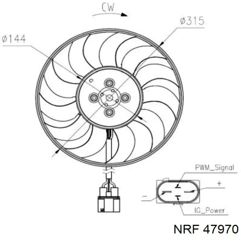 47970 NRF Motor direito de ventilador do sistema de esfriamento