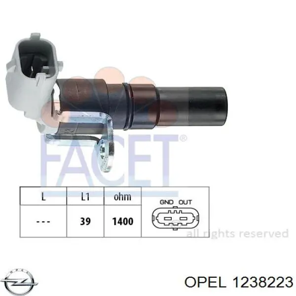 Compre 1238223 Opel Sensor de posição (de revoluções) de cambota