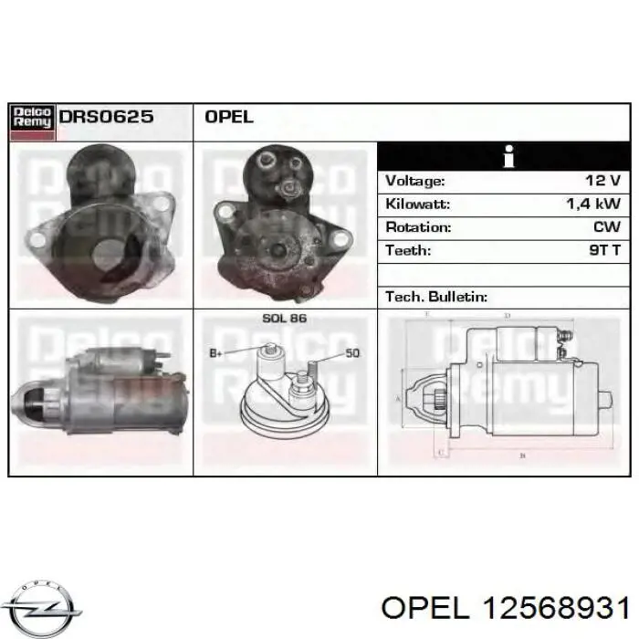Motor de arranco Opel 12568931 preço, a partir de 89,65 USD