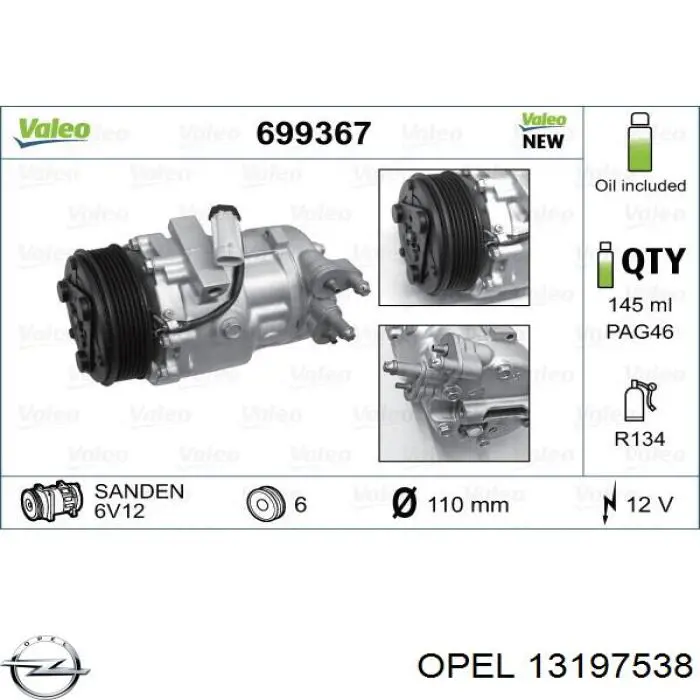 Compressor de aparelho de ar condicionado Opel 13197538 preço, a partir de 61,29 USD