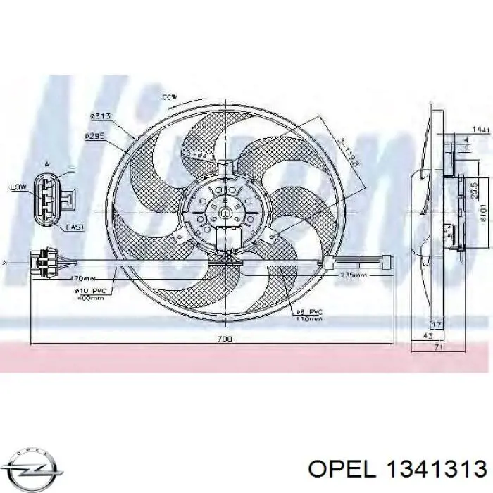 Ventilador elétrico de esfriamento montado (motor + roda de aletas) Opel 1341313 preço, a partir de 61,29 USD
