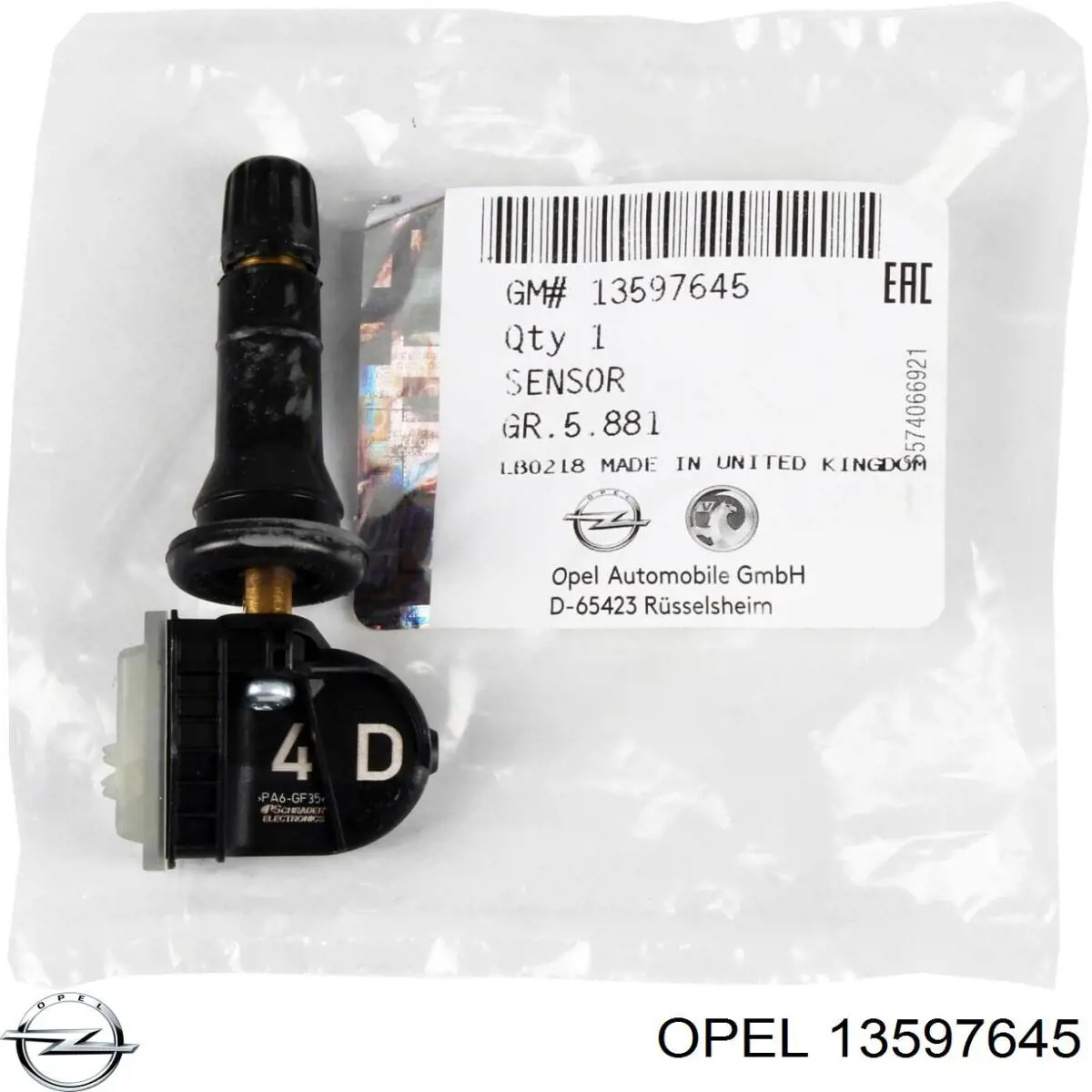 Sensor de pressão de ar nos pneus Opel 13597645 preço, a partir de 45,91 USD