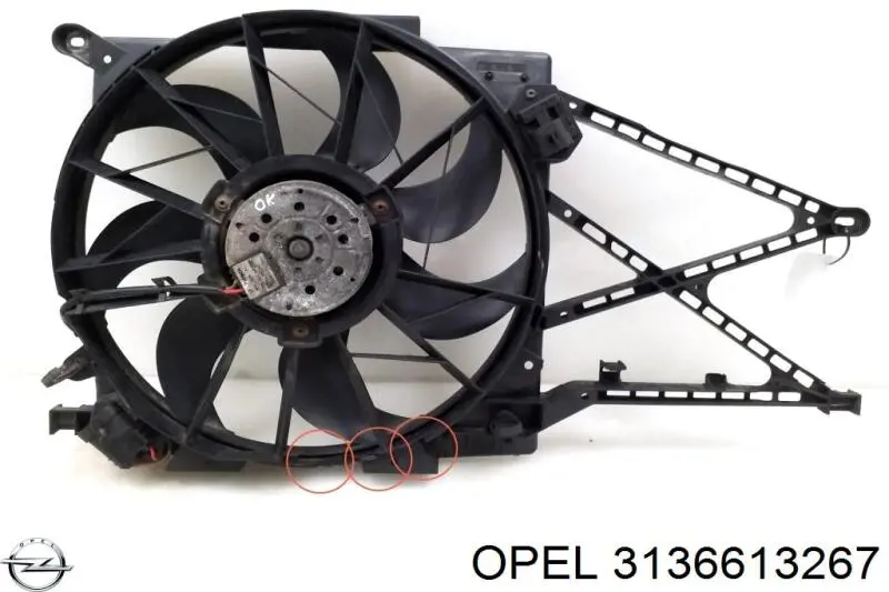 3136613267 Opel Difusor do radiador de esfriamento, montado com motor e roda de aletas