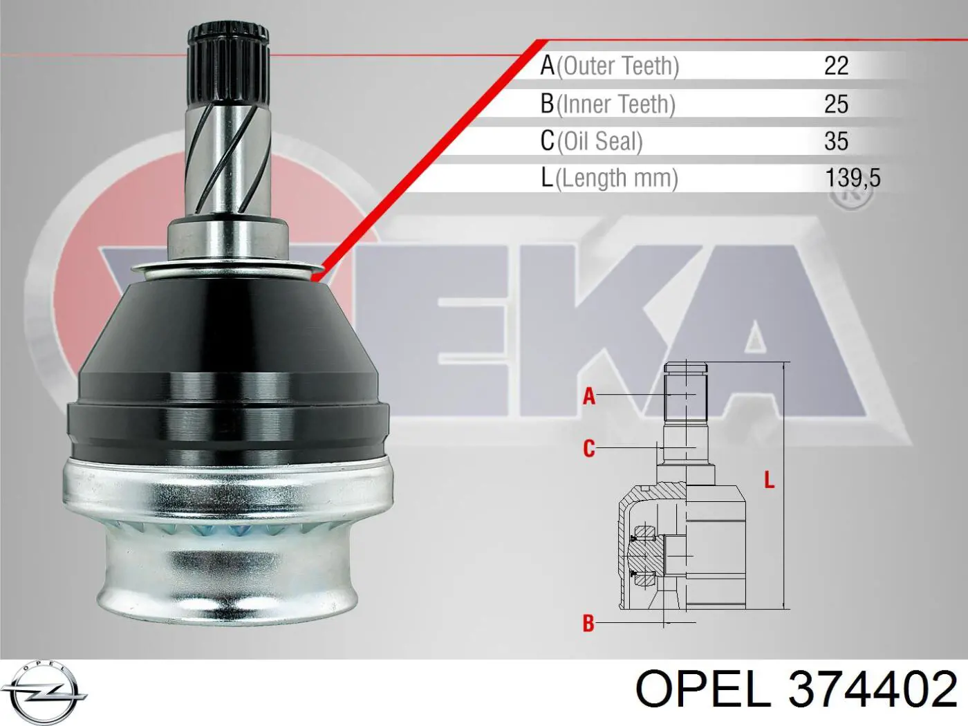 Junta homocinética interna dianteira Opel 374402 preço, a partir de 51,54 USD