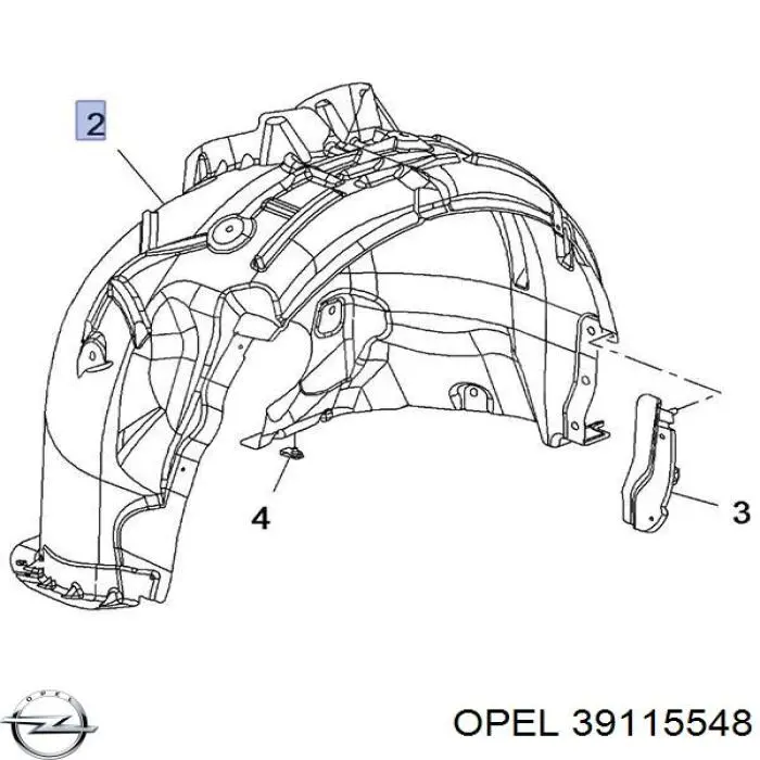 39115548 Opel Guarda-barras direito do pára-lama dianteiro