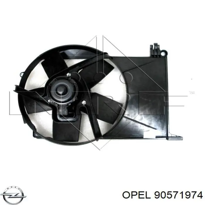 Compre 90571974 Opel Difusor do radiador de esfriamento, montado com motor e roda de aletas