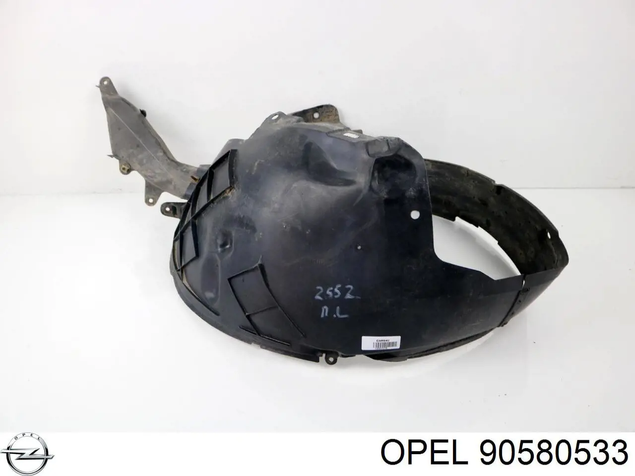 90580533 Opel Guarda-barras esquerdo do pára-lama dianteiro