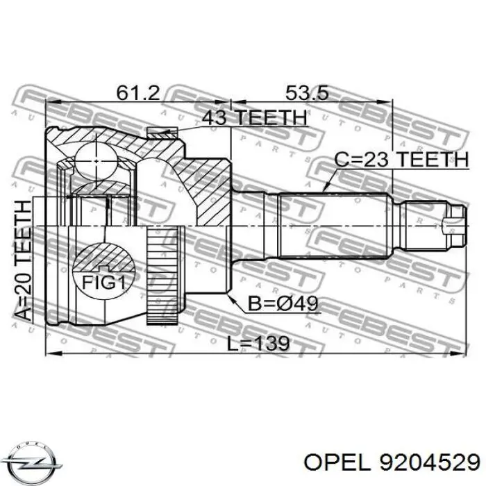 9204529 Opel Semieixo (acionador) dianteiro direito