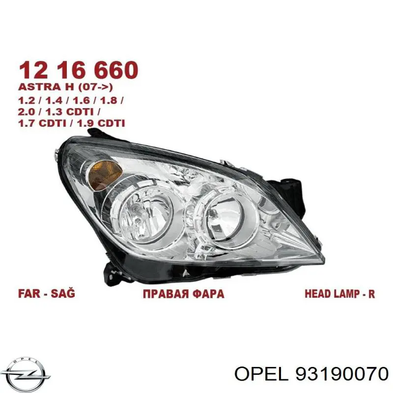93190070 Opel Luz direita
