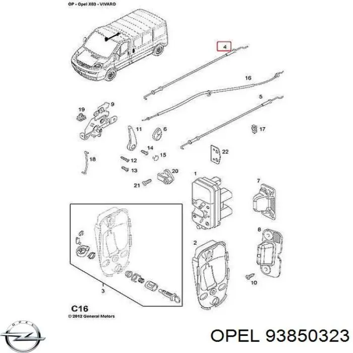 Compre 93850323 General Motors Cabo de abertura da porta lateral (deslizante)