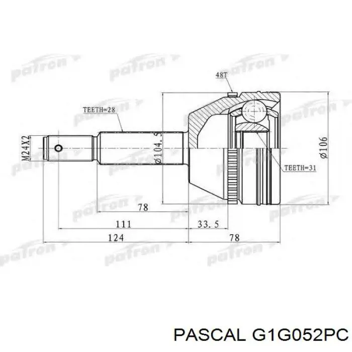 Junta homocinética externa dianteira Pascal G1G052PC preço, a partir de 58,74 USD