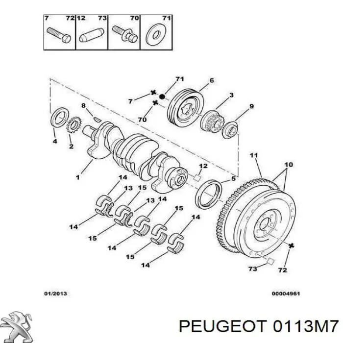 0113M7 Peugeot/Citroen Folhas inseridas principais de cambota, kit, padrão (STD)