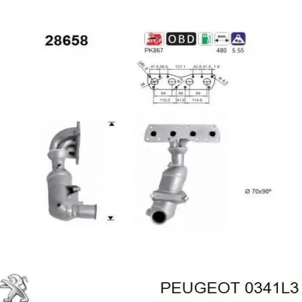 Convertidor - catalisador Peugeot/Citroen 0341L3 preço, a partir de 275,37 USD