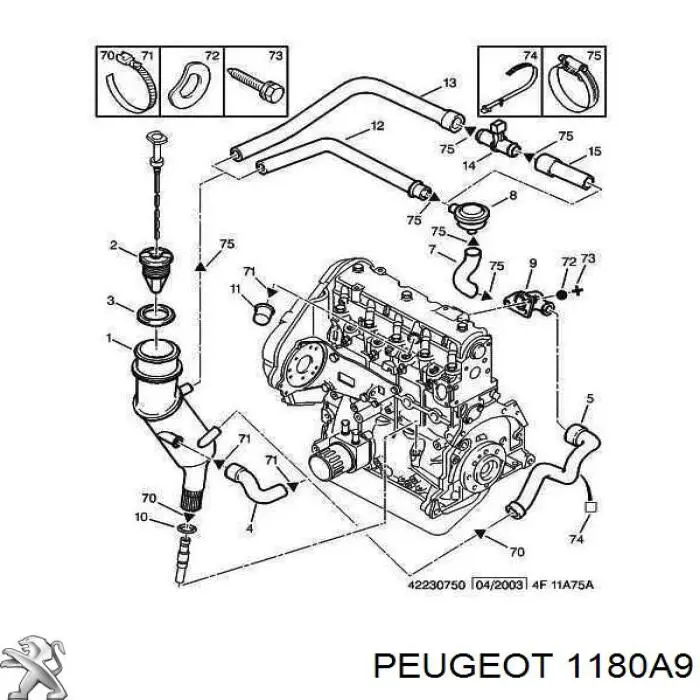 Compre 1180A9 Peugeot/Citroen Cano derivado de ventilação de cárter (de separador de óleo)