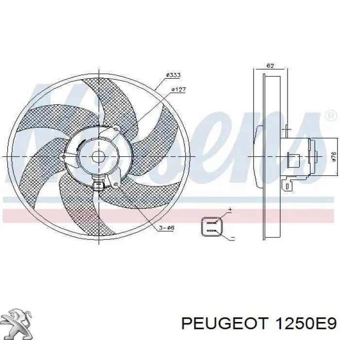 Compre 1250E9 Peugeot/Citroen Ventilador elétrico de esfriamento montado (motor + roda de aletas)