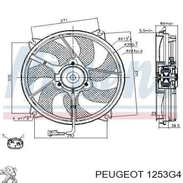 1253F7 Peugeot/Citroen Ventilador elétrico de esfriamento montado (motor + roda de aletas)