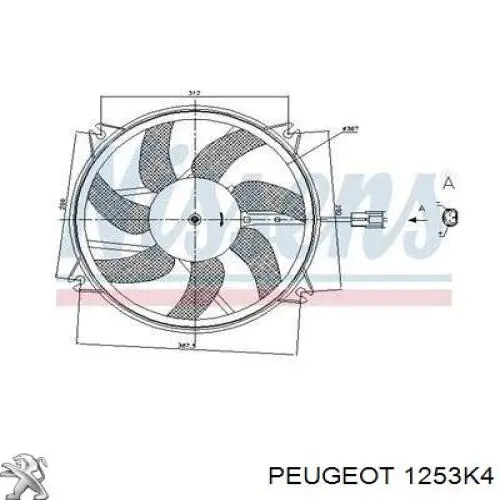 Compre 1253K4 Peugeot/Citroen Ventilador elétrico de esfriamento montado (motor + roda de aletas)