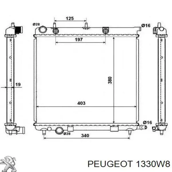 1330W8 Peugeot/Citroen Radiador de esfriamento de motor
