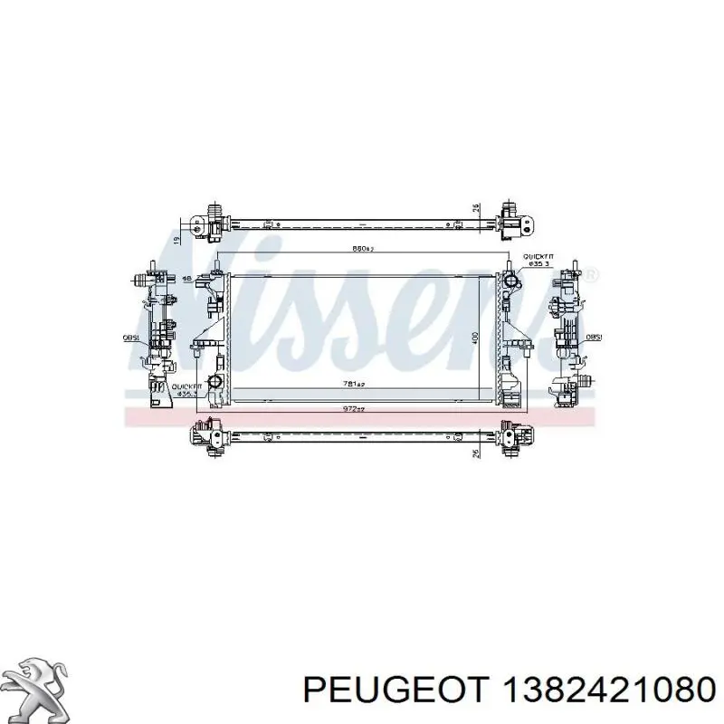 Radiador de esfriamento de motor Peugeot/Citroen 1382421080