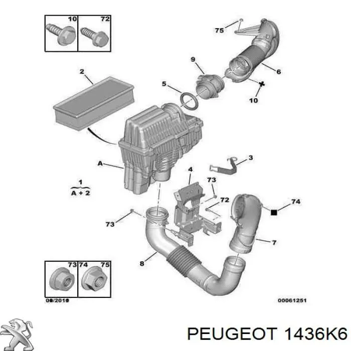 1436K6 Peugeot/Citroen Consola de filtro de ar