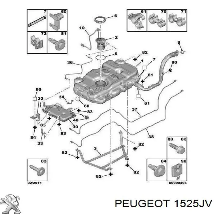 1525JV Peugeot/Citroen Módulo de bomba de combustível com sensor do nível de combustível