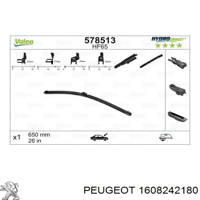 1608242180 Peugeot/Citroen Limpa-pára-brisas do pára-brisas, kit de 2 un.