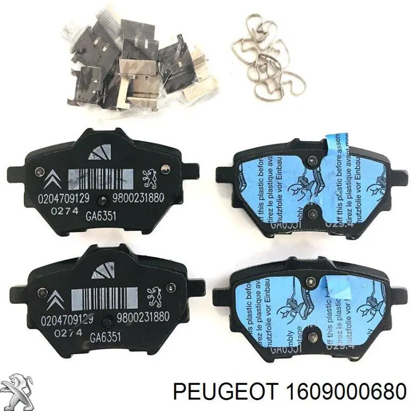 Sapatas do freio traseiras de disco 1609000680 Peugeot/Citroen