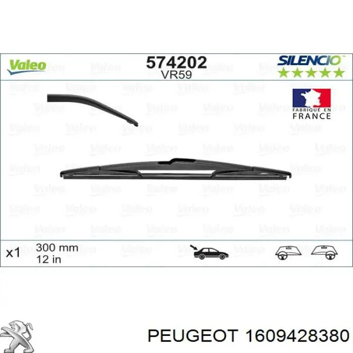 1609428380 Peugeot/Citroen Braço de limpa-pára-brisas de vidro traseiro