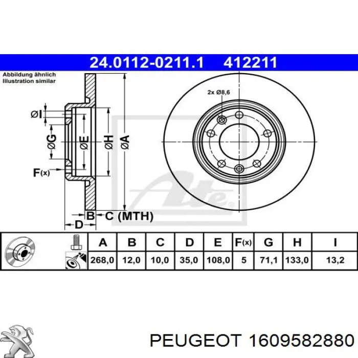 Compre 1609582880 Peugeot/Citroen Disco do freio traseiro