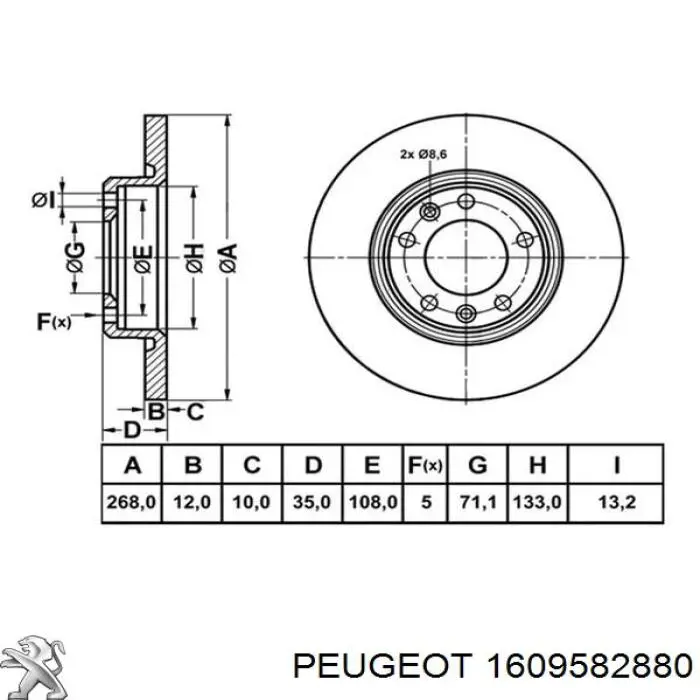 1609582880 Peugeot/Citroen Disco do freio traseiro