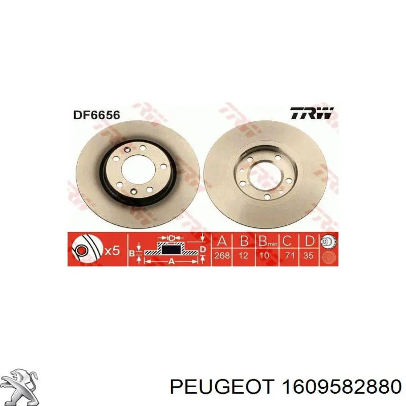 Disco do freio traseiro 1609582880 Peugeot/Citroen