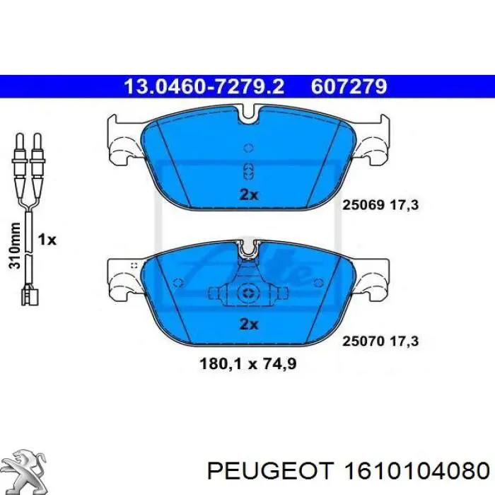 Compre 1610104080 Peugeot/Citroen Sapatas do freio dianteiras de disco