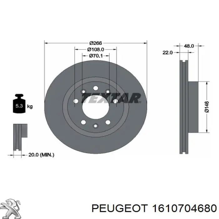 Compre 1610704680 Peugeot/Citroen Disco do freio dianteiro