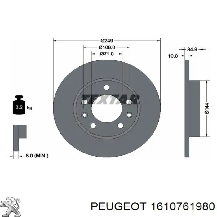 Disco do freio traseiro Peugeot/Citroen 1610761980 preço, a partir de 32,06 USD