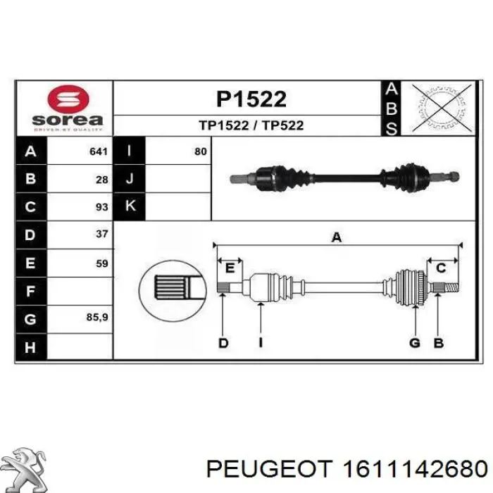 Semieixo (acionador) dianteiro esquerdo Peugeot/Citroen 9677914480 preço, a partir de 137,91 USD