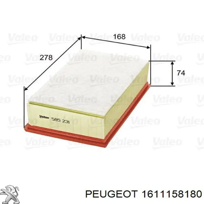 Filtro de ar 1611158180 Peugeot/Citroen