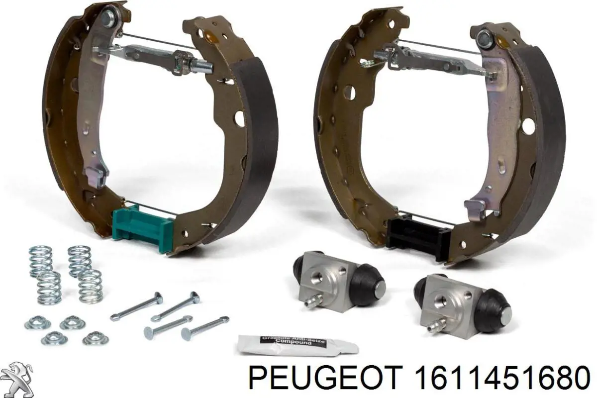 Compre 1611451680 Peugeot/Citroen Sapatas do freio traseiras de tambor, montadas com cilindros, kit