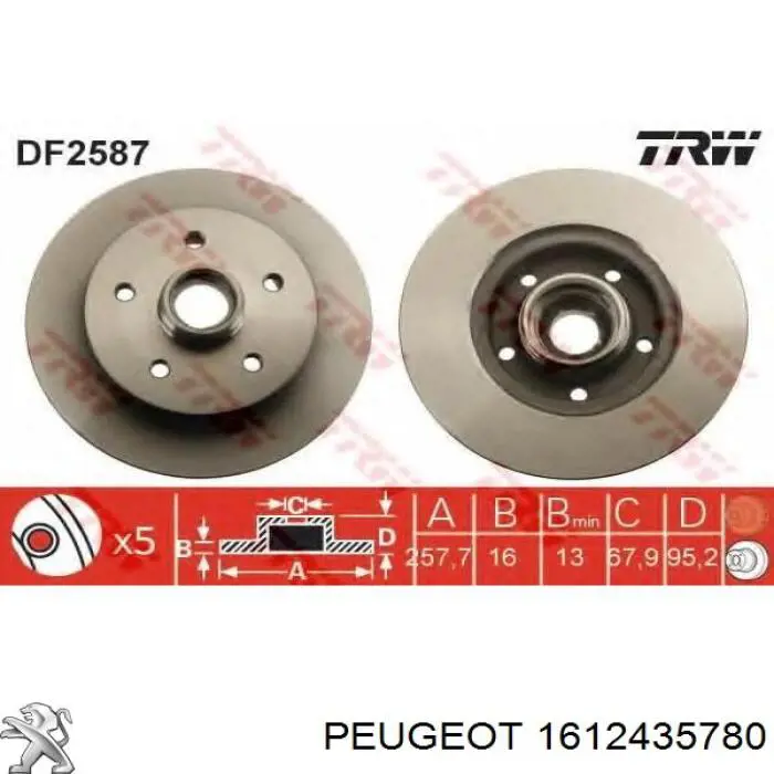 1612435780 Peugeot/Citroen Disco do freio traseiro